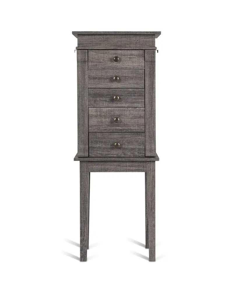 Standing Jewelry Cabinet Storage Organizer with Wooden Legs - Gray - Jewelry Armoires