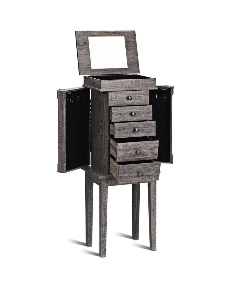 Standing Jewelry Cabinet Storage Organizer with Wooden Legs - Gray - Jewelry Armoires