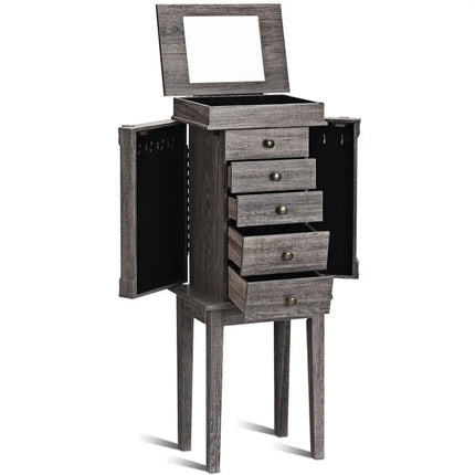 Standing Jewelry Cabinet Storage Organizer with Wooden Legs - Gray - Jewelry Armoires
