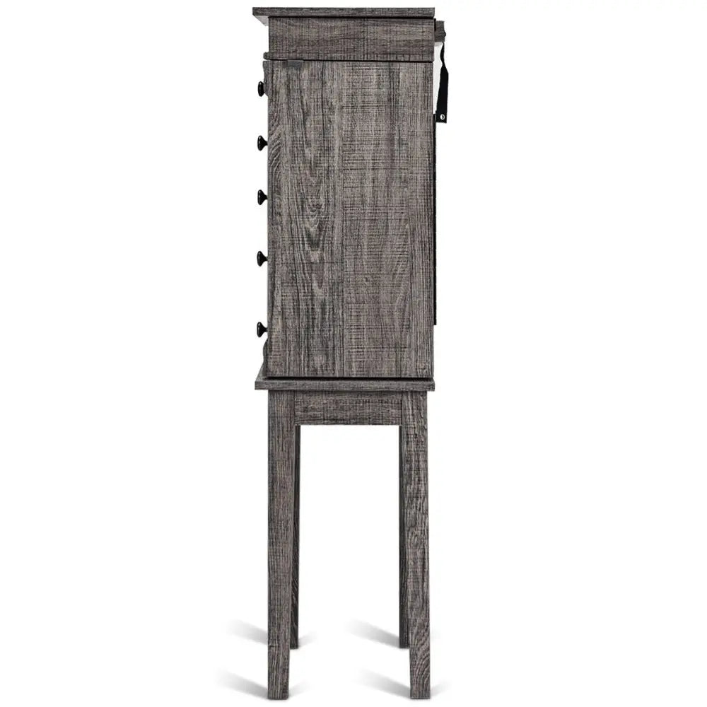 Standing Jewelry Cabinet Storage Organizer with Wooden Legs - Gray - Jewelry Armoires