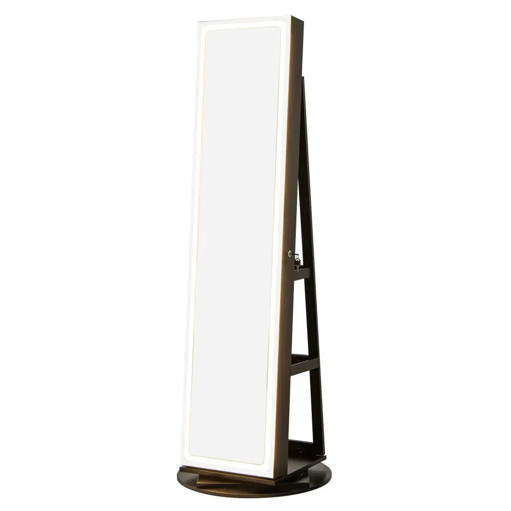Standing Jewelry Cabinet with Adjustable LED Lights-Black - Black - Jewelry Armoires
