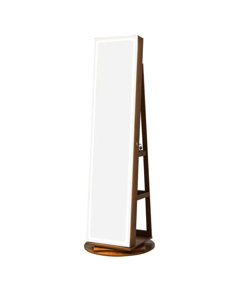 Standing Jewelry Cabinet with Adjustable LED Lights-Brown - Brown - Jewelry Armoires