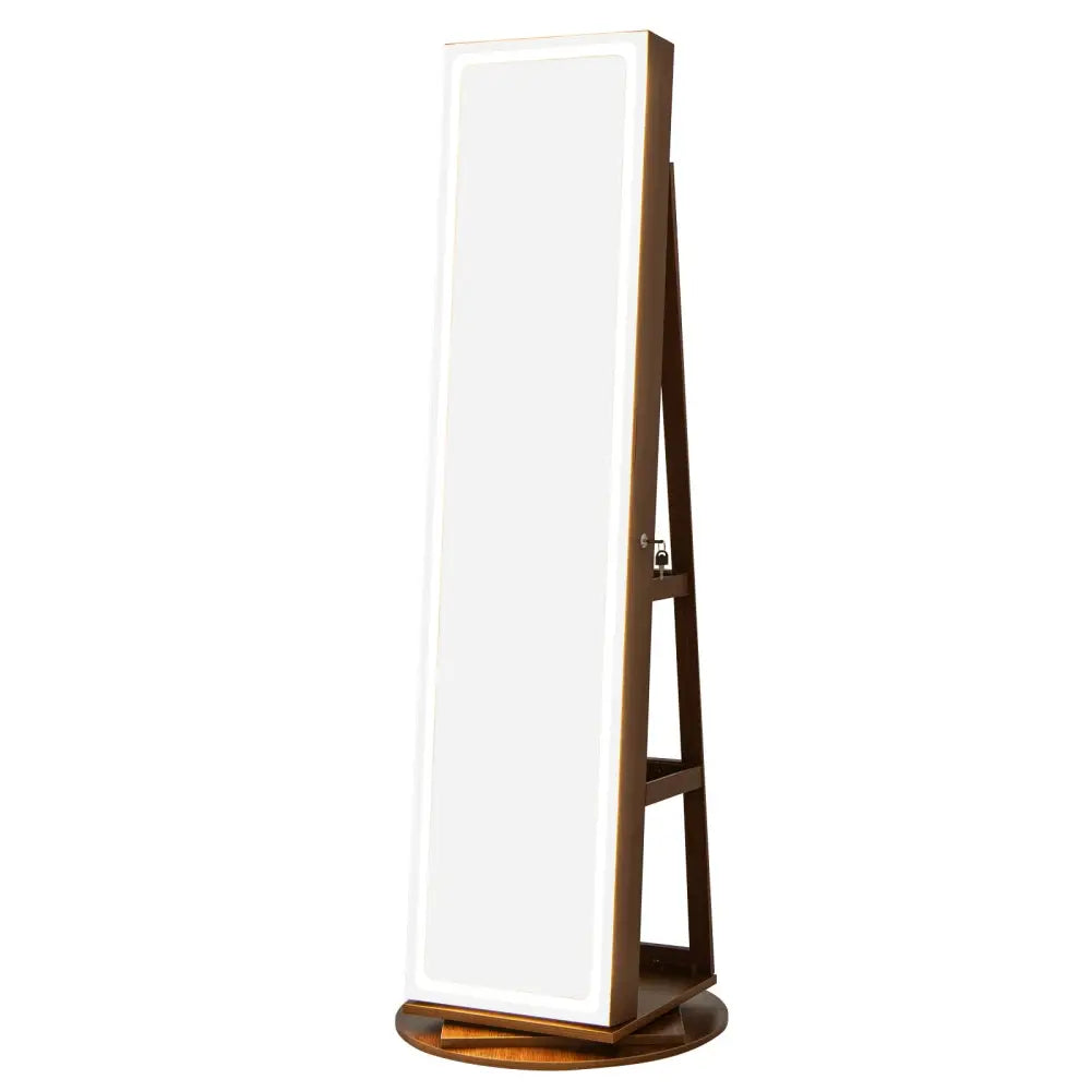 Standing Jewelry Cabinet with Adjustable LED Lights-Brown - Brown - Jewelry Armoires