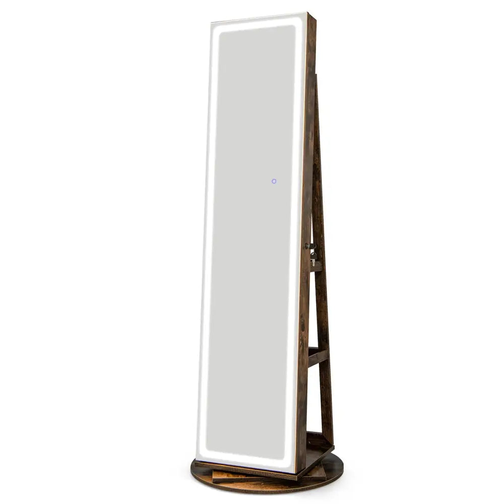 Standing Jewelry Cabinet with Adjustable LED Lights-Coffee - Coffee - Jewelry Armoires