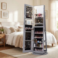 Standing Jewelry Cabinet with Adjustable LED Lights-Gray - Gray - Jewelry Armoires