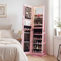 Standing Jewelry Cabinet with Adjustable LED Lights-Pink - Pink - Jewelry Armoires
