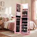 Standing Jewelry Cabinet with Adjustable LED Lights-Pink - Pink - Jewelry Armoires