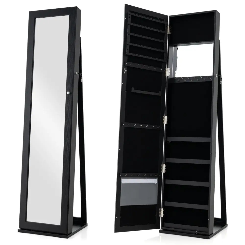 Standing Lockable Jewelry Storage Organizer with Full-Length Mirror-Black - Black - Jewelry Armoires