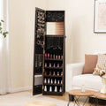 Standing Lockable Jewelry Storage Organizer with Full-Length Mirror-Coffee - Coffee - Jewelry Armoires