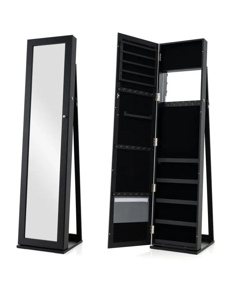 Standing Lockable Jewelry Storage Organizer with Full-Length Mirror-Black - Black - Jewelry Armoires