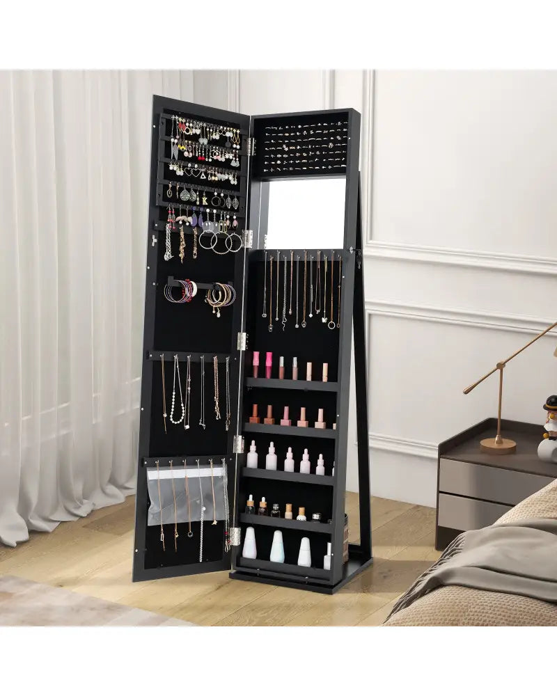 Standing Lockable Jewelry Storage Organizer with Full-Length Mirror-Black - Black - Jewelry Armoires