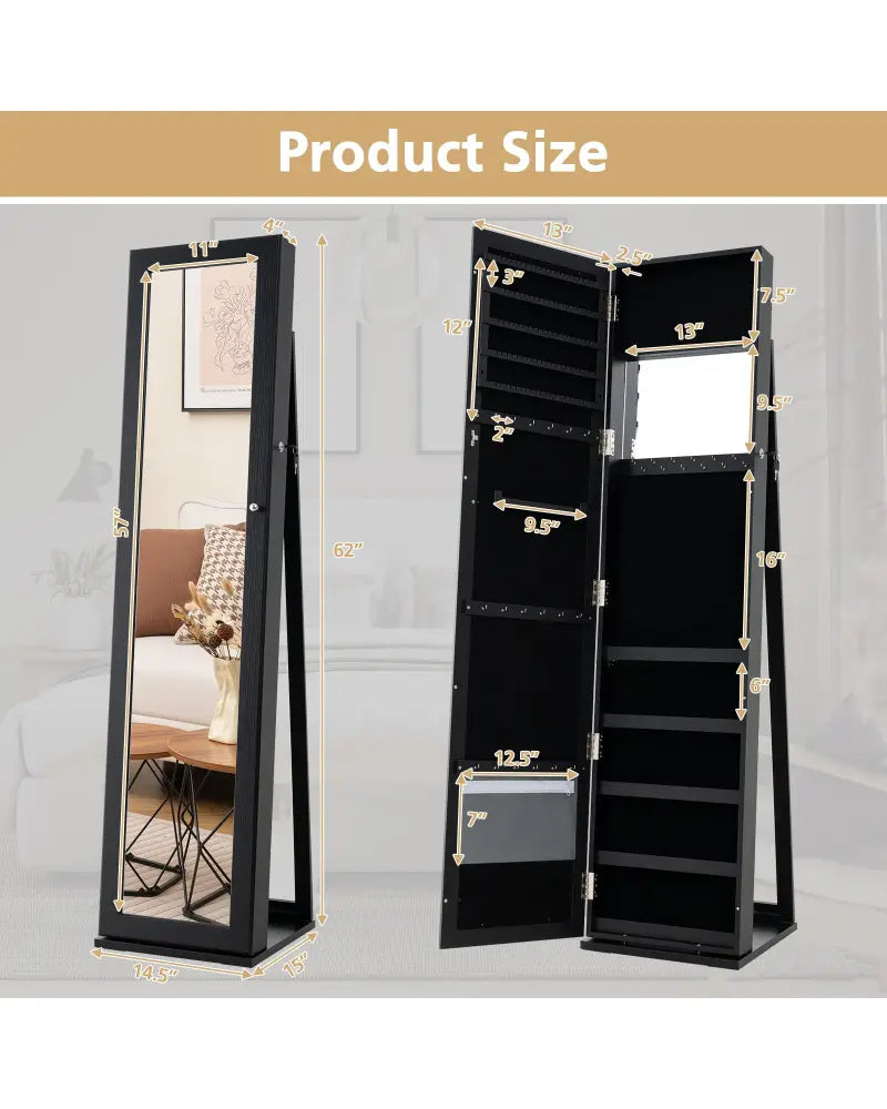 Standing Lockable Jewelry Storage Organizer with Full-Length Mirror-Black - Black - Jewelry Armoires