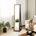 Standing Lockable Jewelry Storage Organizer with Full-Length Mirror-Brown - Brown - Jewelry Armoires