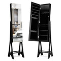 Standing Mirror Jewelry Cabinet-Black - Black - Jewelry Armoires