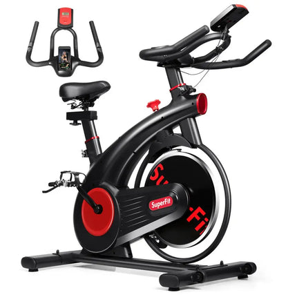 Stationary Exercise Bike Silent Belt with 20LBS Flywheel-Black - Black - Exercise Bikes