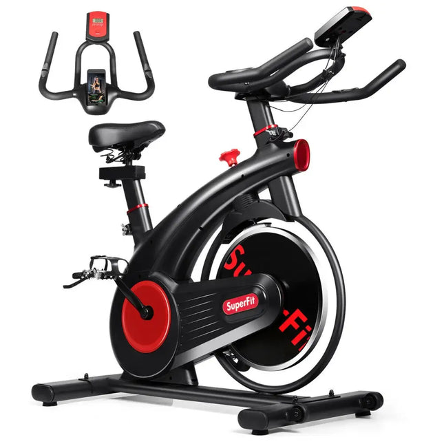 Stationary Exercise Bike Silent Belt with 20LBS Flywheel-Black - Black - Exercise Bikes