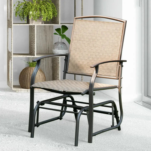 Steel Frame Garden Swing Single Glider Chair Rocking Seating - Brown - Patio Rocking Chairs & Gliders