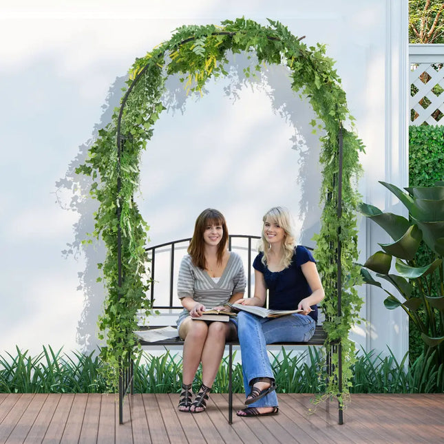 Steel Garden Arch with 2-Seat Bench - Black - Outdoor Benches