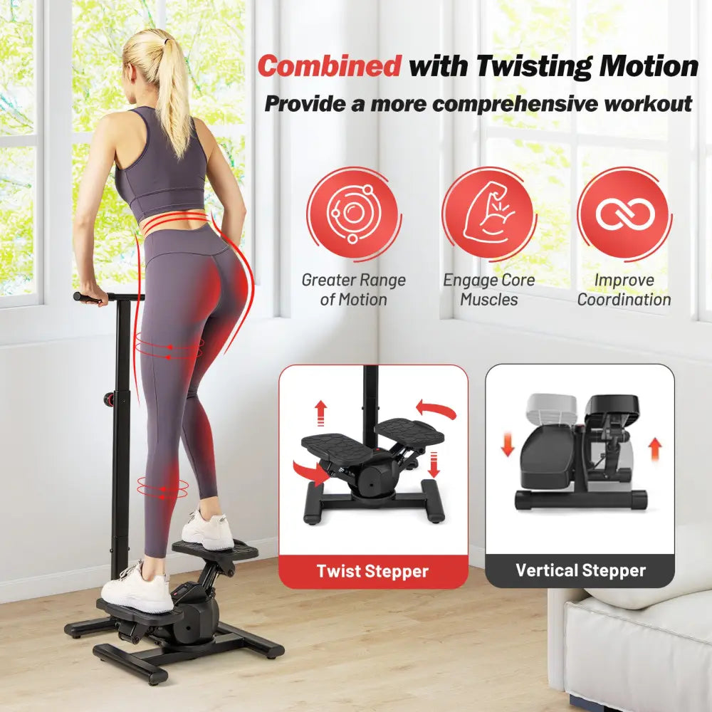 Steppers for Exercise Twist Stair Stepper Workout Equipmen-Black - Black - Sport Equipments