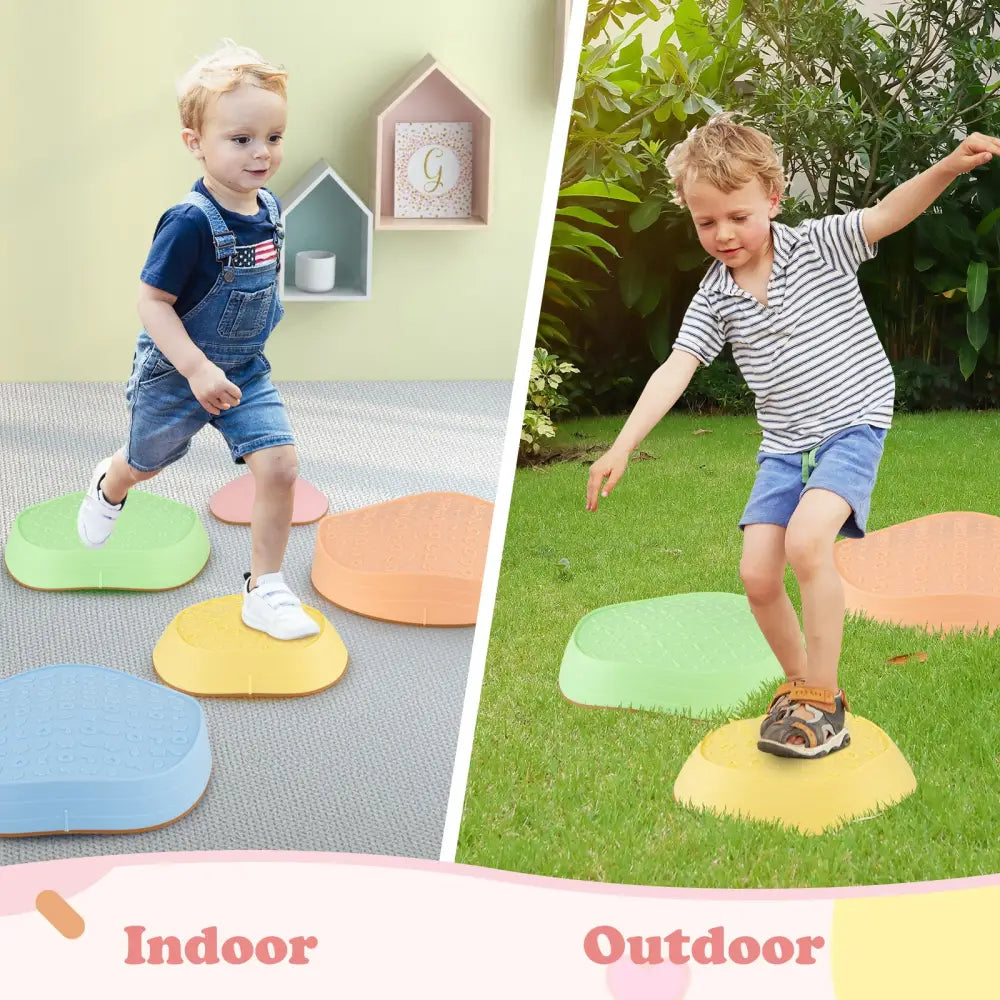 Stepping Stones for Kids 5 PCS Non-Slip Balance Stones with Storage Bag-Macaron - Macaron - Toy Sports