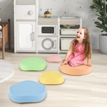 Stepping Stones for Kids 5 PCS Non-Slip Balance Stones with Storage Bag-Macaron - Macaron - Toy Sports