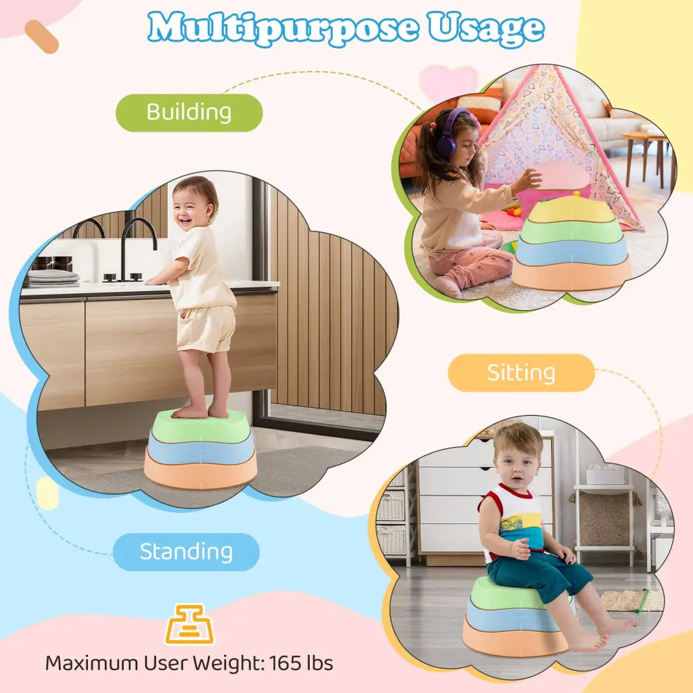 Stepping Stones for Kids 5 PCS Non-Slip Balance Stones with Storage Bag-Macaron - Macaron - Toy Sports