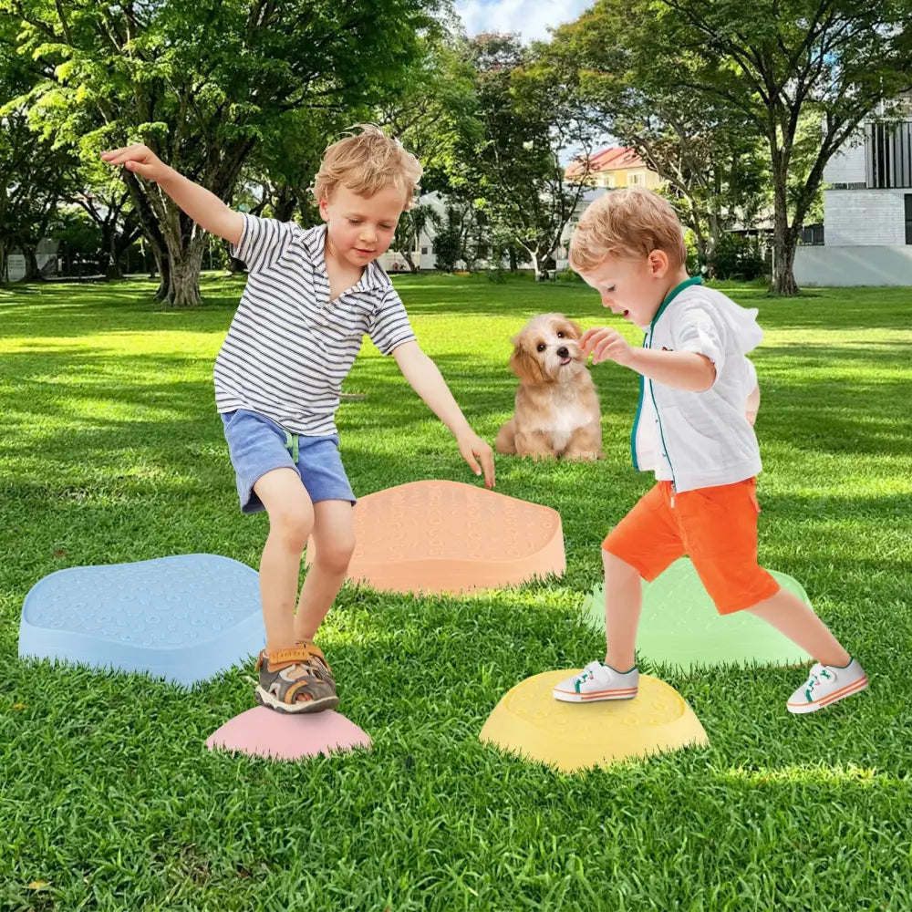 Stepping Stones for Kids 5 PCS Non-Slip Balance Stones with Storage Bag-Macaron - Macaron - Toy Sports