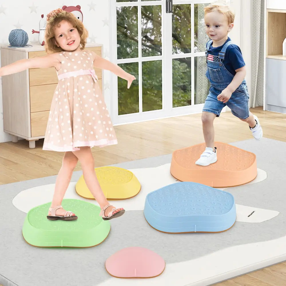 Stepping Stones for Kids 5 PCS Non-Slip Balance Stones with Storage Bag-Macaron - Macaron - Toy Sports