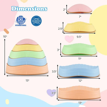 Stepping Stones for Kids 5 PCS Non-Slip Balance Stones with Storage Bag-Macaron - Macaron - Toy Sports