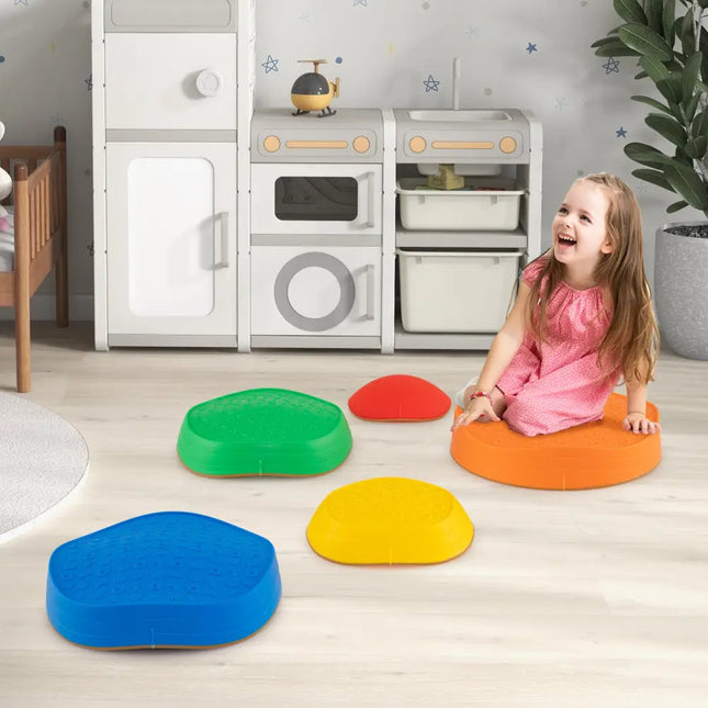 Stepping Stones for Kids 5 PCS Non-Slip Balance Stones with Storage Bag-Multicolor - Multicolor - Toy Sports