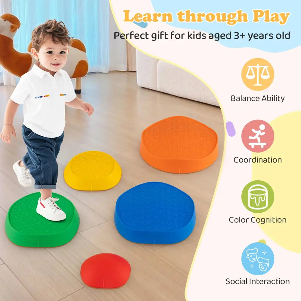 Stepping Stones for Kids 5 PCS Non-Slip Balance Stones with Storage Bag-Multicolor - Multicolor - Toy Sports