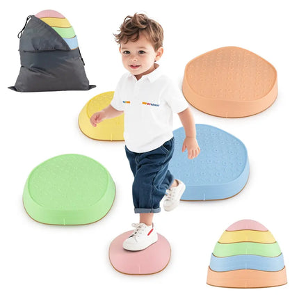 Stepping Stones for Kids 5 PCS Non-Slip Balance Stones with Storage Bag-Macaron - Macaron - Toy Sports