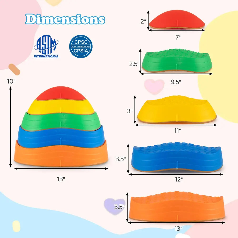Stepping Stones for Kids 5 PCS Non-Slip Balance Stones with Storage Bag-Multicolor - Multicolor - Toy Sports