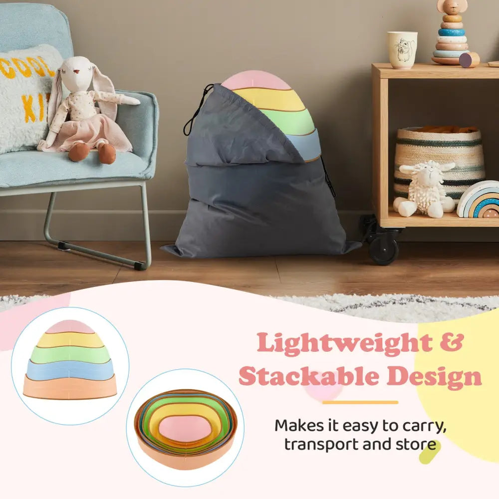 Stepping Stones for Kids 5 PCS Non-Slip Balance Stones with Storage Bag-Macaron - Macaron - Toy Sports