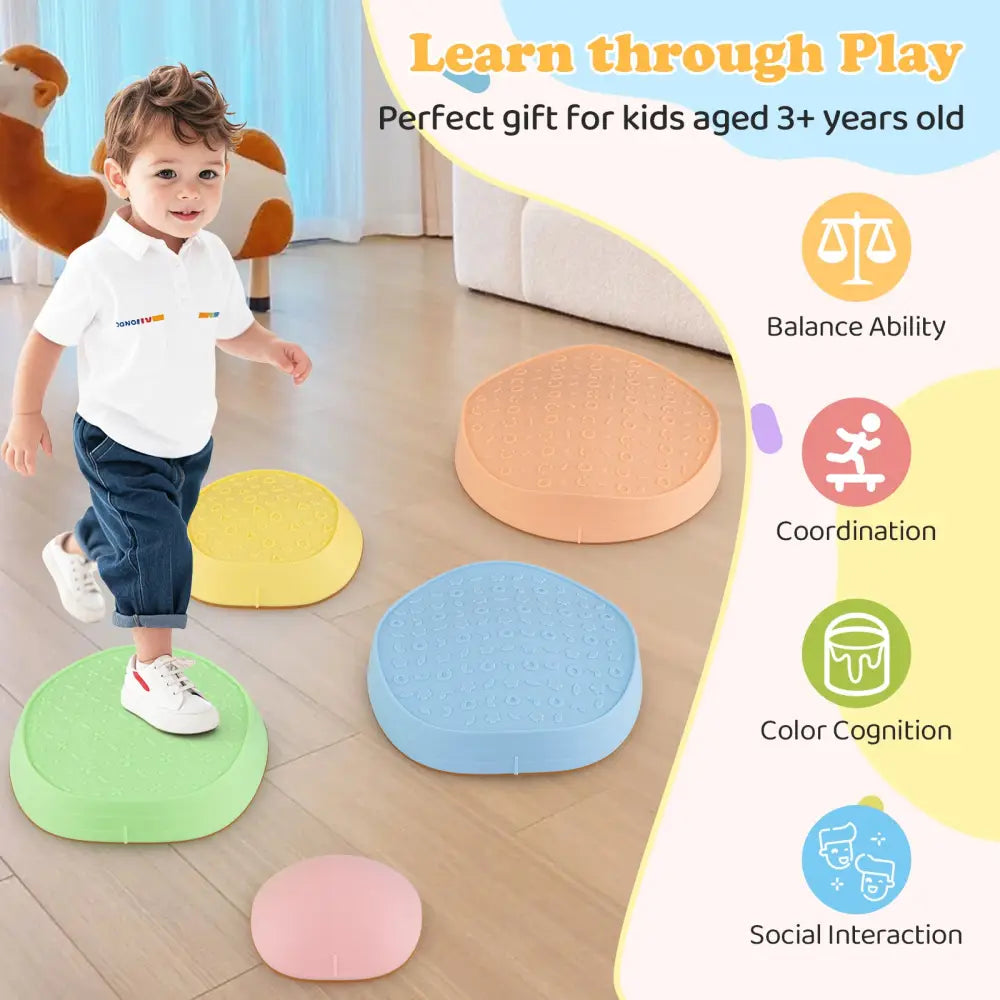 Stepping Stones for Kids 5 PCS Non-Slip Balance Stones with Storage Bag-Macaron - Macaron - Toy Sports