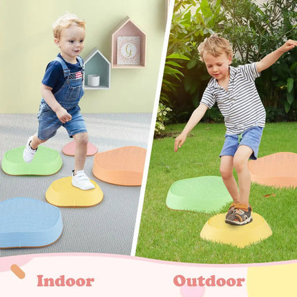 Stepping Stones for Kids 5 PCS Non-Slip Balance Stones with Storage Bag-Macaron - Macaron - Toy Sports