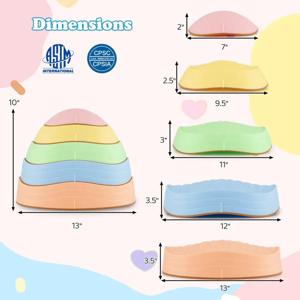 Stepping Stones for Kids 5 PCS Non-Slip Balance Stones with Storage Bag-Macaron - Macaron - Toy Sports