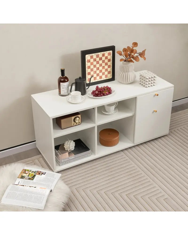 Storage Cabinet TV Console Cabinet with 2 Drawers and 4 Cubes for Entryway-White - White - Entertainment Centers & TV