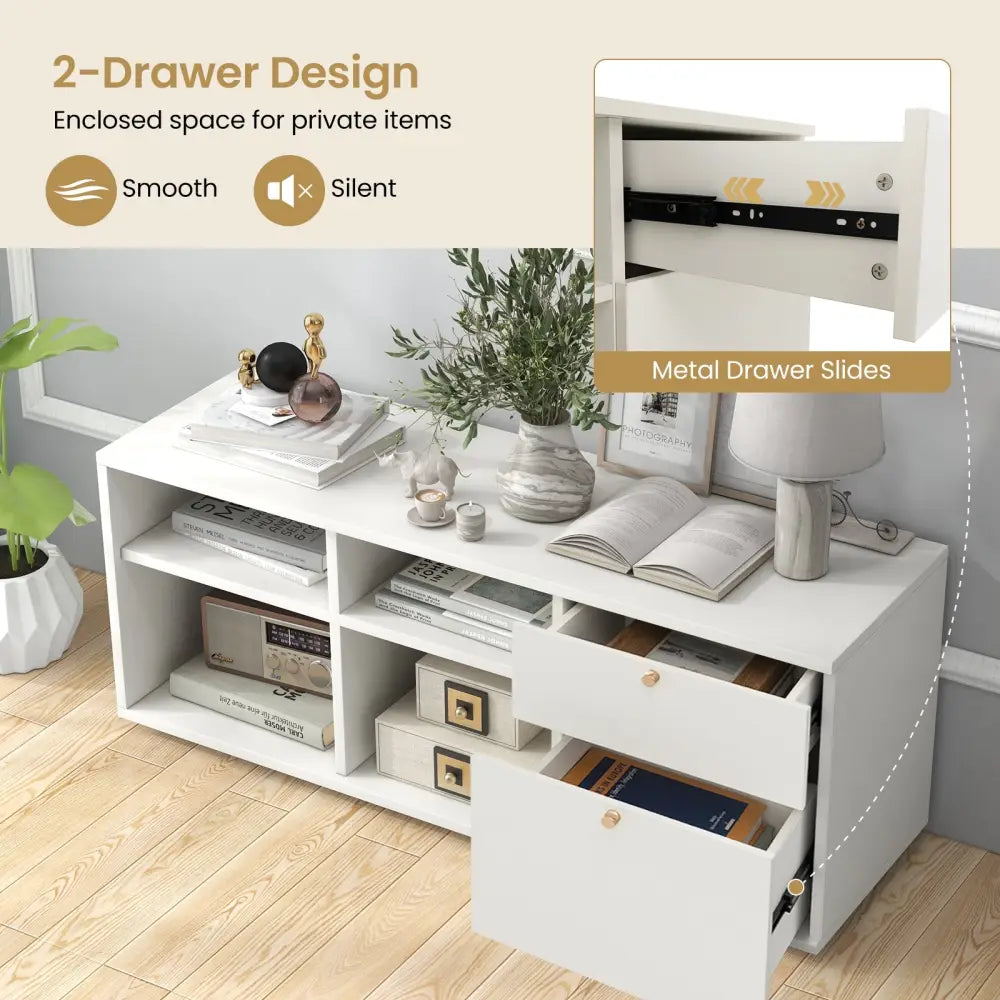 Storage Cabinet TV Console Cabinet with 2 Drawers and 4 Cubes for Entryway-White - White - Entertainment Centers & TV