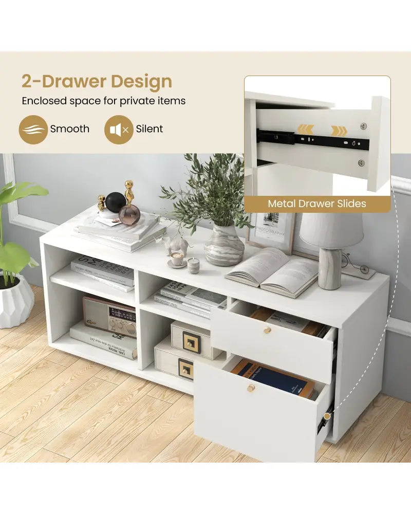 Storage Cabinet TV Console Cabinet with 2 Drawers and 4 Cubes for Entryway-White - White - Entertainment Centers & TV