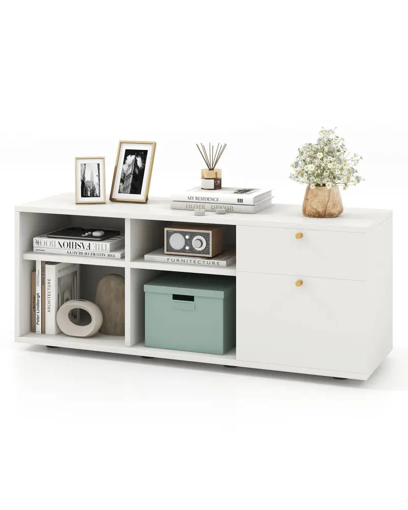 Storage Cabinet TV Console Cabinet with 2 Drawers and 4 Cubes for Entryway-White - White - Entertainment Centers & TV