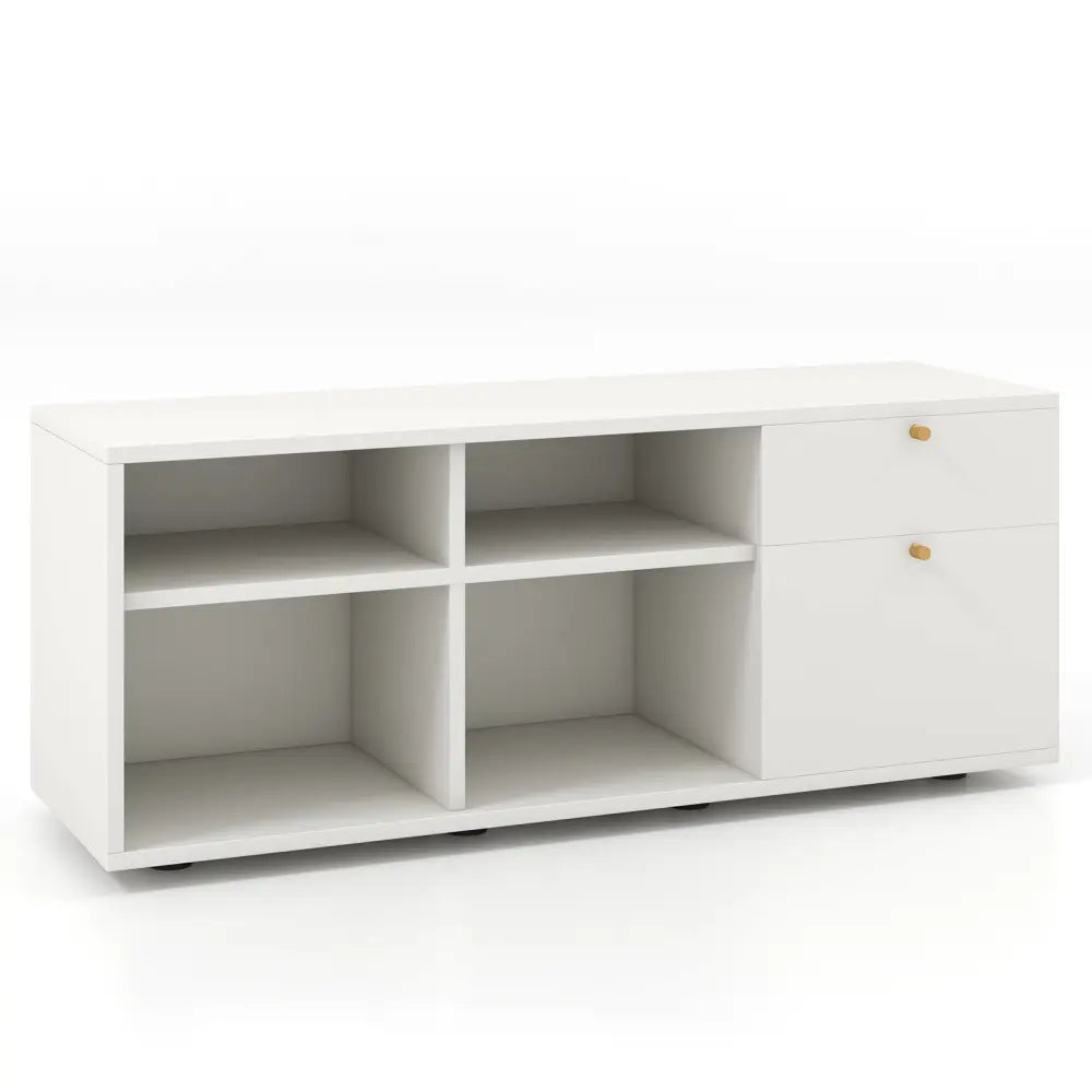 Storage Cabinet TV Console Cabinet with 2 Drawers and 4 Cubes for Entryway-White - White - Entertainment Centers & TV
