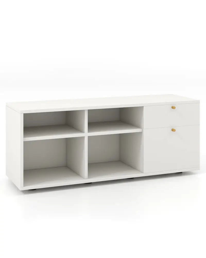 Storage Cabinet TV Console Cabinet with 2 Drawers and 4 Cubes for Entryway-White - White - Entertainment Centers & TV