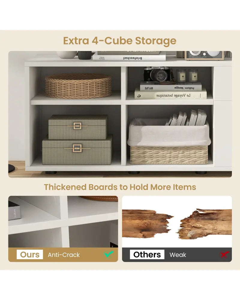 Storage Cabinet TV Console Cabinet with 2 Drawers and 4 Cubes for Entryway-White - White - Entertainment Centers & TV