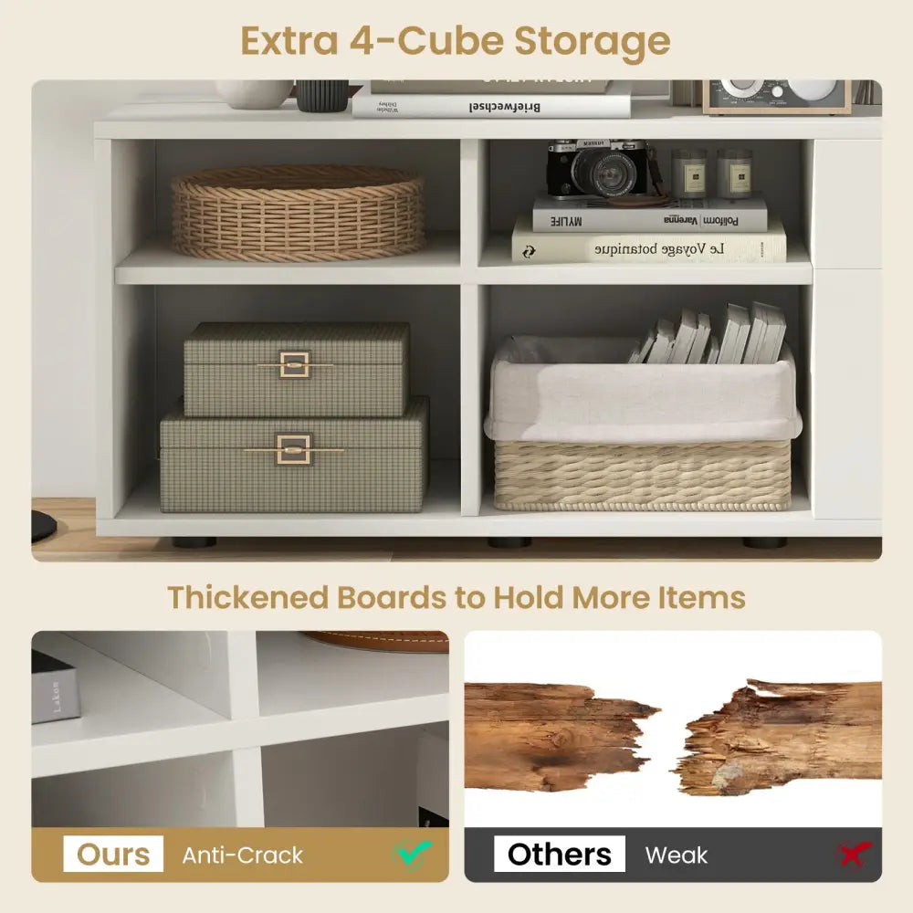 Storage Cabinet TV Console Cabinet with 2 Drawers and 4 Cubes for Entryway-White - White - Entertainment Centers & TV