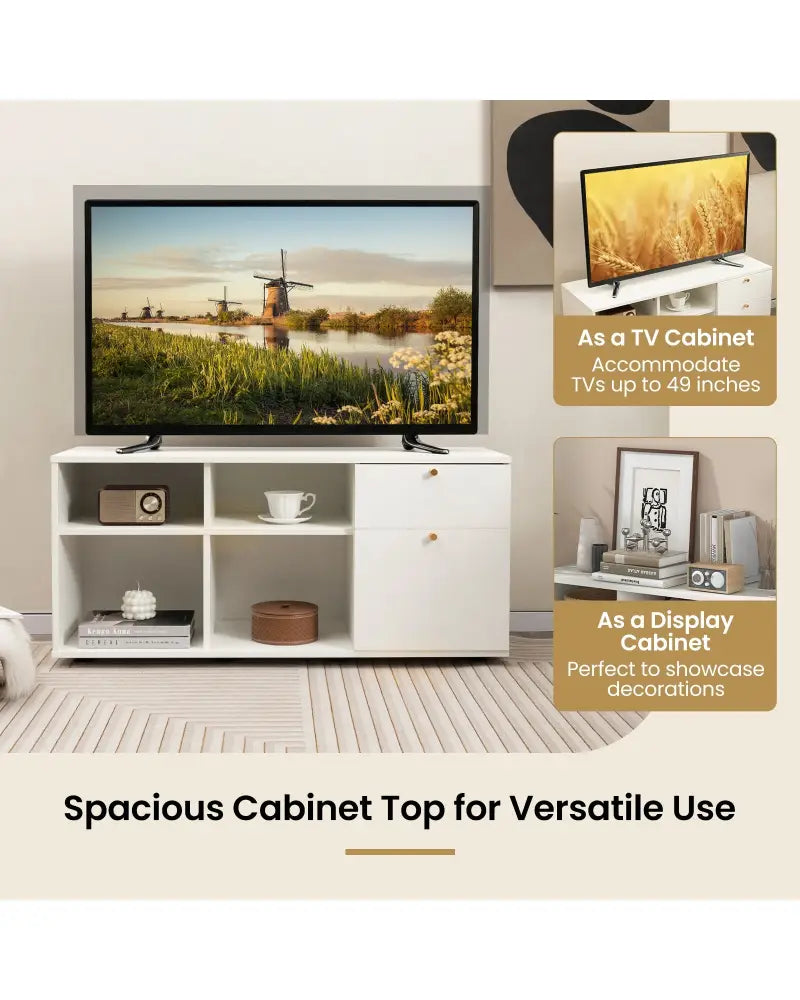 Storage Cabinet TV Console Cabinet with 2 Drawers and 4 Cubes for Entryway-White - White - Entertainment Centers & TV