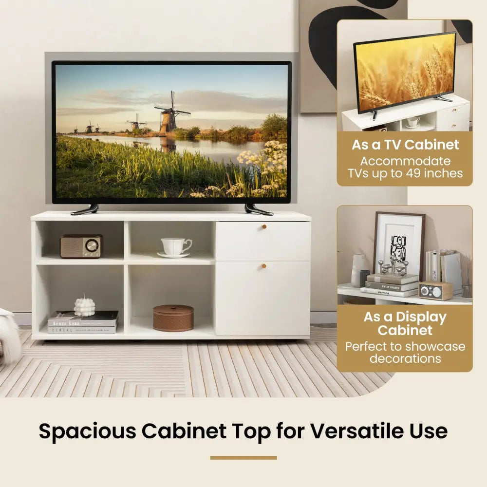 Storage Cabinet TV Console Cabinet with 2 Drawers and 4 Cubes for Entryway-White - White - Entertainment Centers & TV