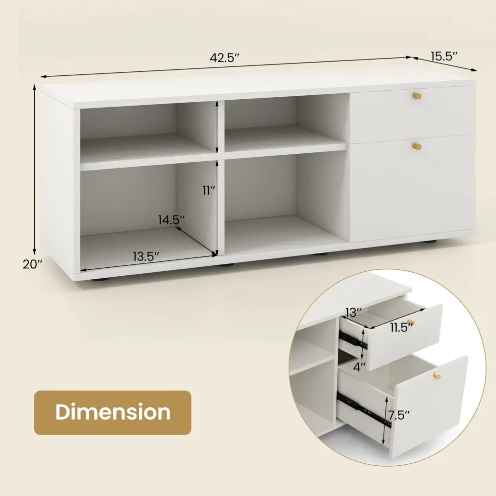Storage Cabinet TV Console Cabinet with 2 Drawers and 4 Cubes for Entryway-White - White - Entertainment Centers & TV