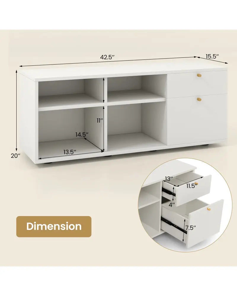 Storage Cabinet TV Console Cabinet with 2 Drawers and 4 Cubes for Entryway-White - White - Entertainment Centers & TV