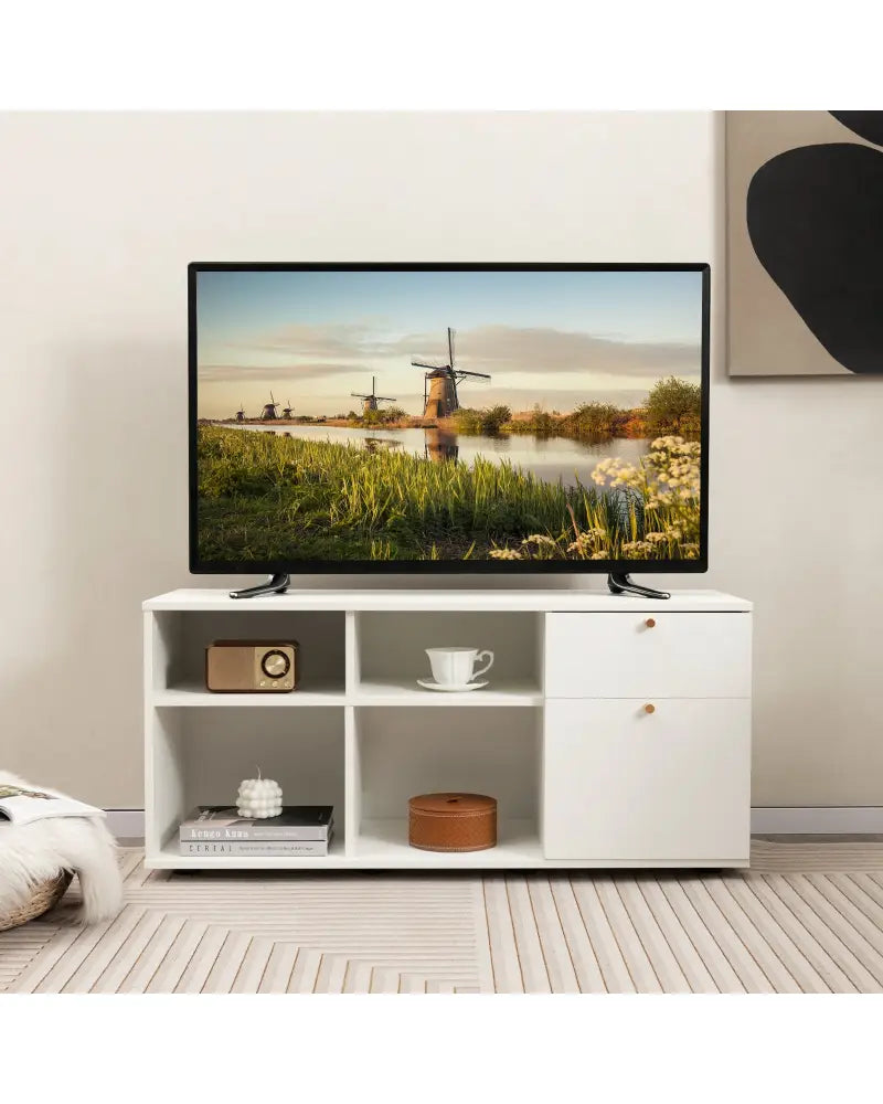 Storage Cabinet TV Console Cabinet with 2 Drawers and 4 Cubes for Entryway-White - White - Entertainment Centers & TV